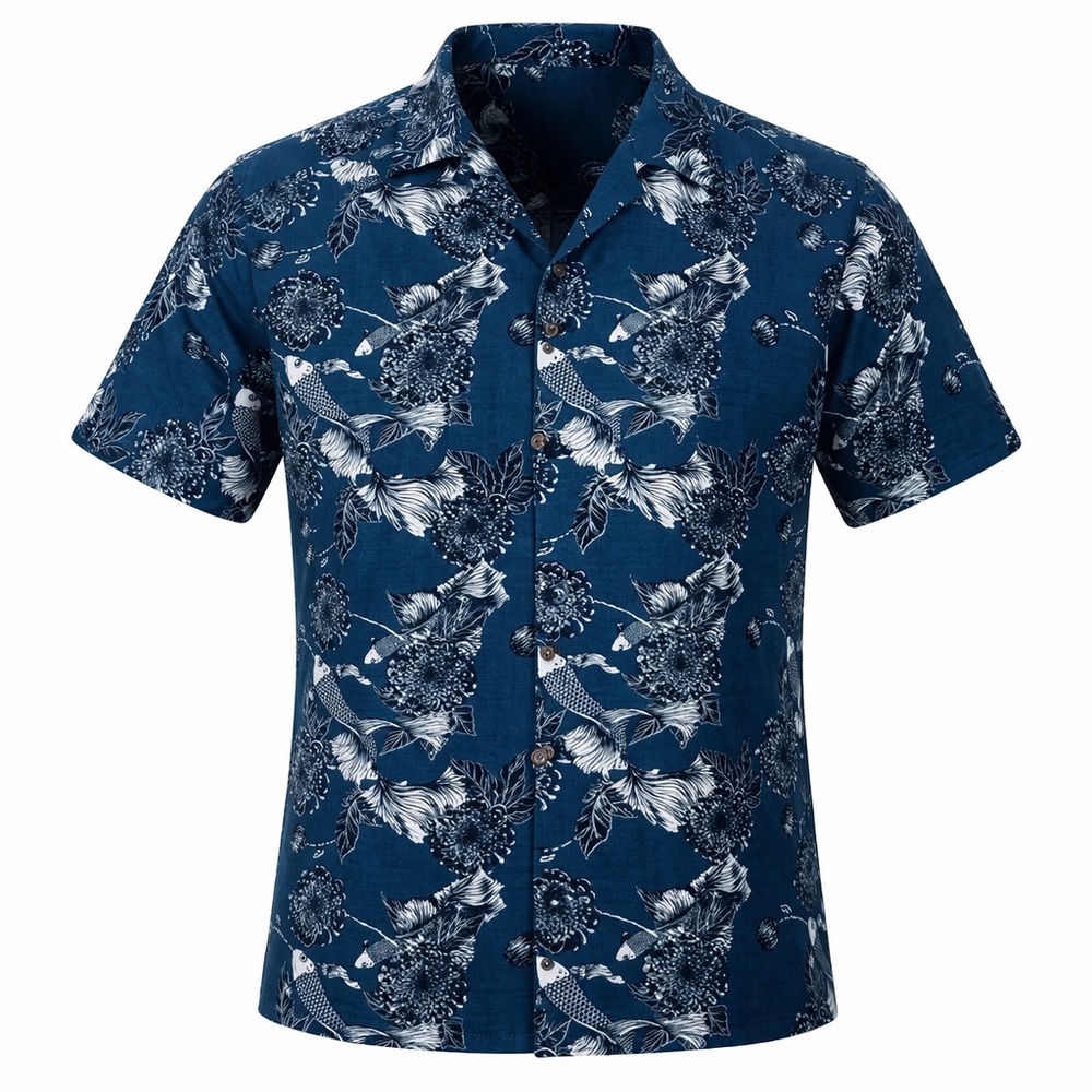 Level Ten Button Up Shirt Size S Blue Fish Floral Print Short Sleeve